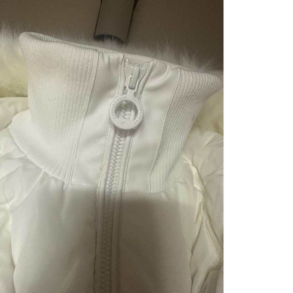 NWT Winter Faux Fur-Trimmed Vegan Leather Hooded Parka White Puffer Jacket Coat - Picture 5 of 10
